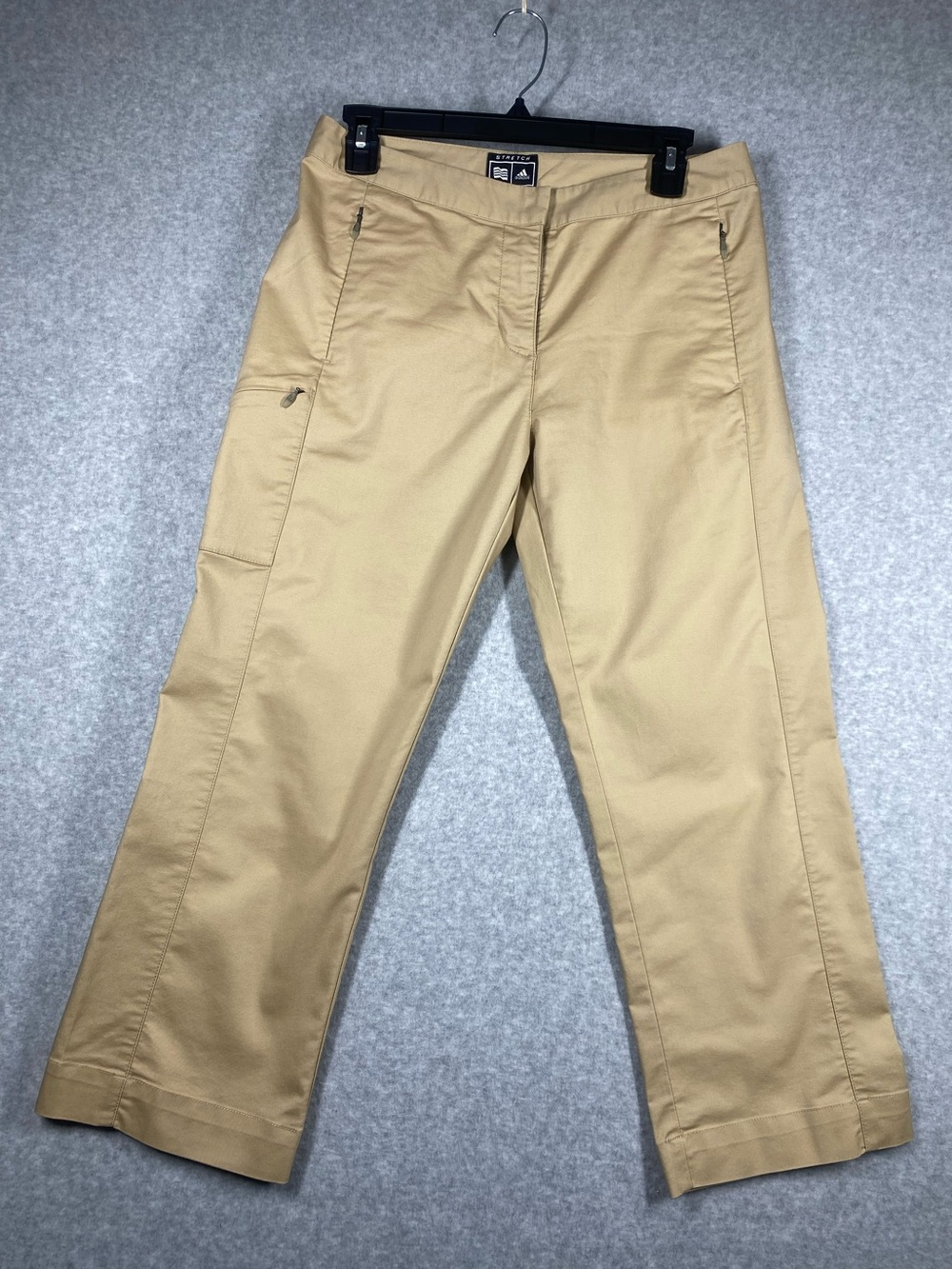 Adidas sports pants women’s size 4 khaki stretch pockets with zipper outdoors